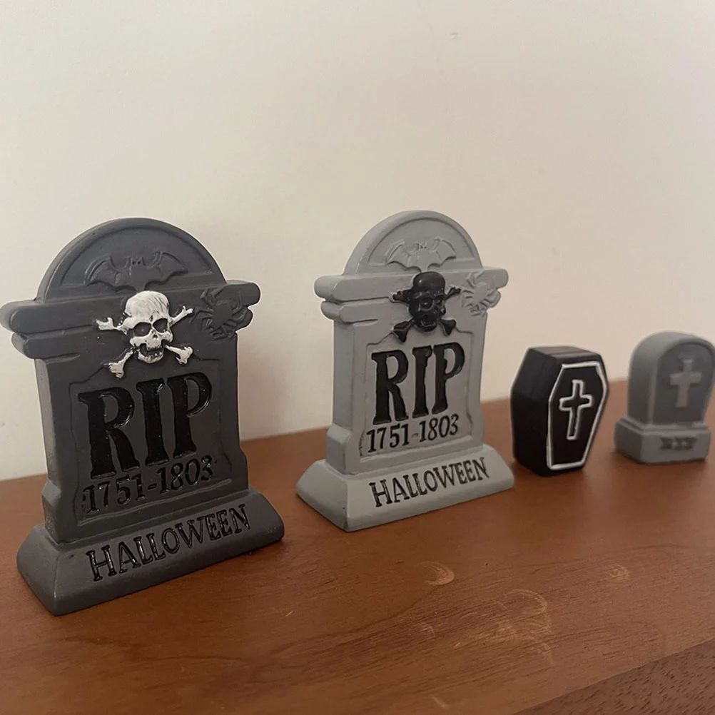 4 Pcs Mini Tombstone Ornament Cemetary Grave Stones Graveyard Decor Decorate Tombstones Prop for Graves Resin Halloween