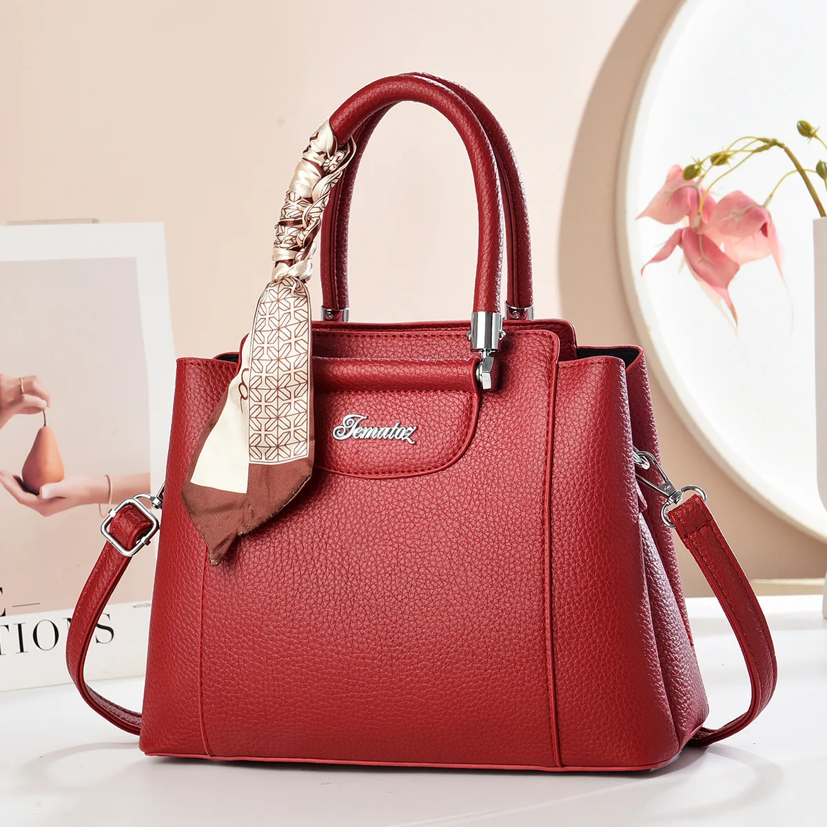 

Simplified Women's Handbag for 2025 New Fashionable Soft Leather Large Capacity Silk Scarf Commuter Bag ita bag сумка sac