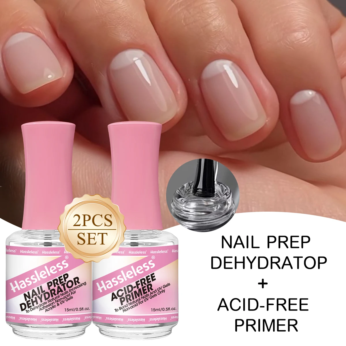 

Hassleless Nail Balance Liquid + Adhesive Two-Piece Set, Natural Nail Dehydrator with Nail Bonding Base Gel, High-Quality Air-Dry Bonding Base Gel Set, Acid-Free Base Oil - 15ml Per Bottle, Home Nail Salon Supplies Set, Excellent Adhesion, a Must-Have for