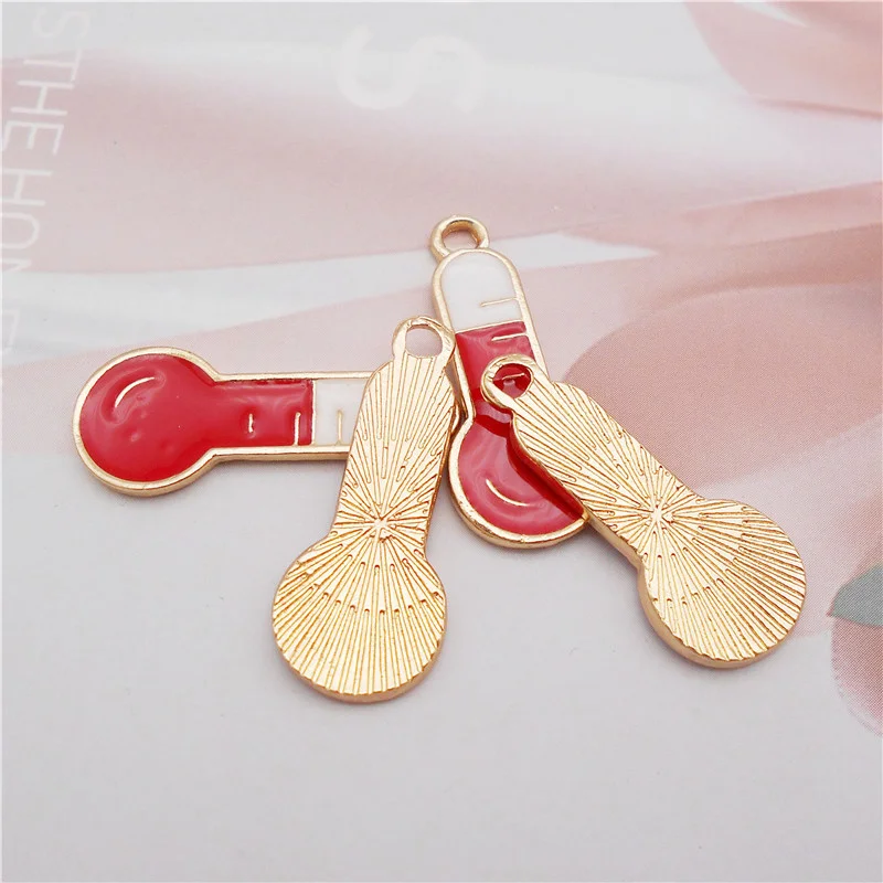 12PCS Enamel Cartoon Thermometer Charms Alloy Medical Tools Pendant Jewellery Making Earring Necklace Bracelet Accessory