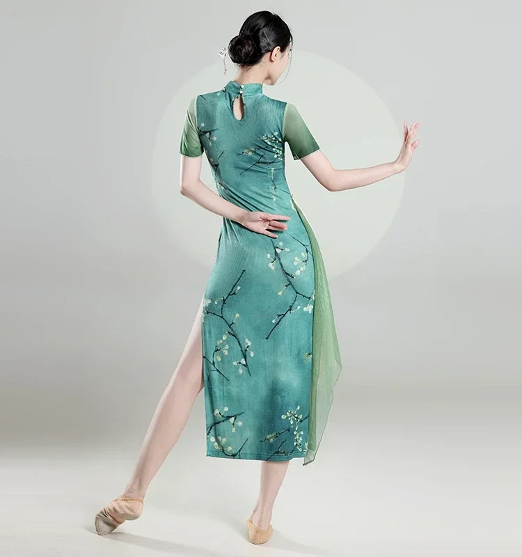 Cheongsam Dance Clothes Performance Clothes Classical Dance Costumes Women's Split Stretchy Chinese Style Practice Outfits