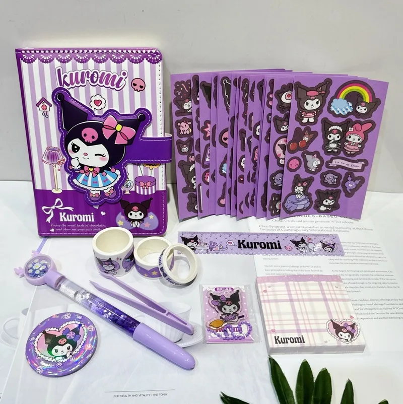 Sanrio Stationery Set My Melody Kuromi Notebook Stickers Neutral Pen Ruler Tweezers Kids Girl Material Gift Pack School Supplies