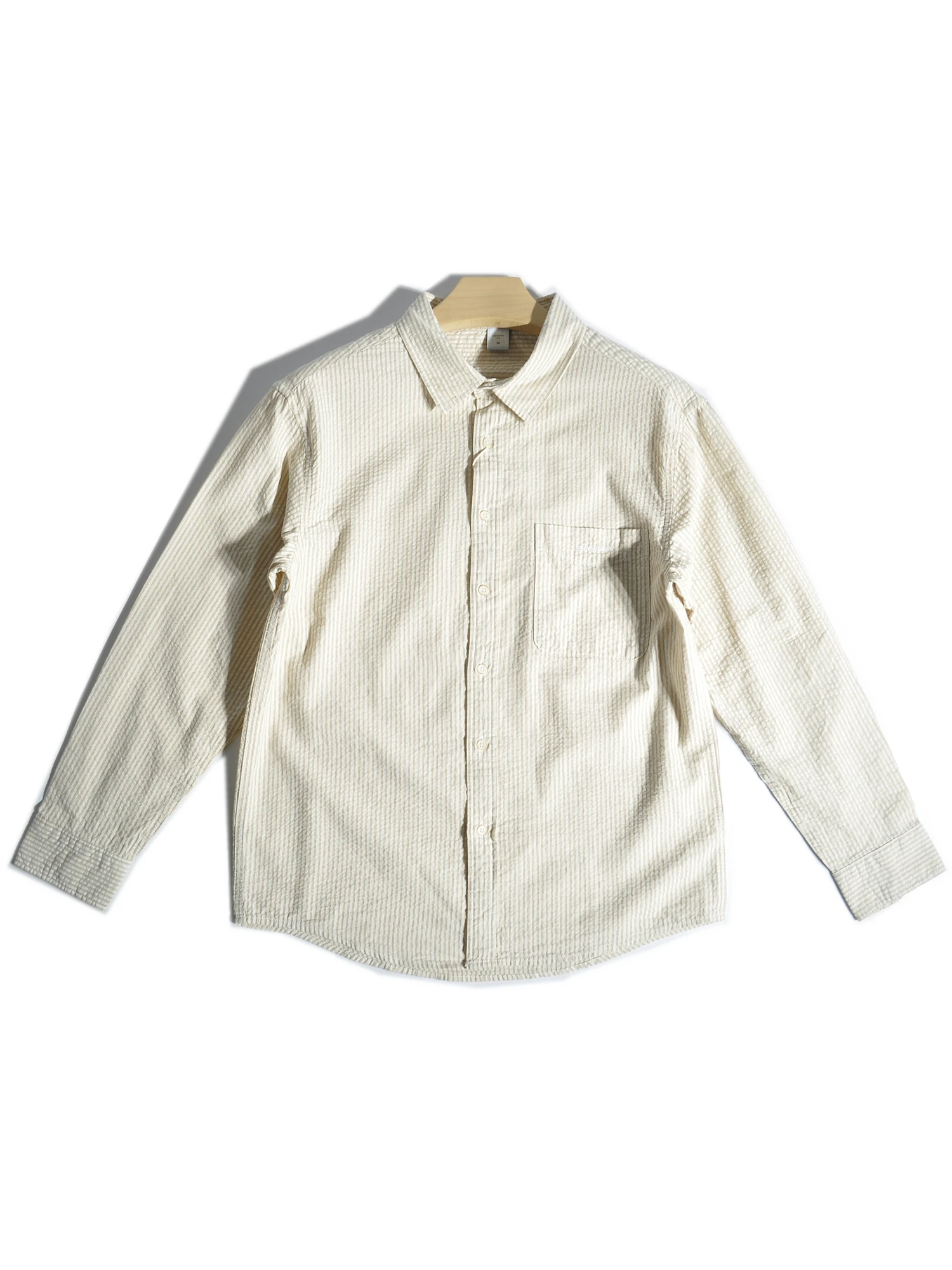 

Loose Fit Men's Casual Cotton irt Long Sve Stripe Pattern Spring Season Breathable Comfortable Youth Faion Outerwear