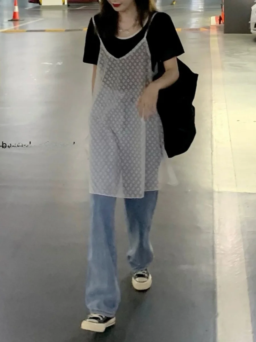 Vestido midi com decote ombro a ombro e detalhes em renda, csola básica em camadas, saia, estilo casual para o dia a dia, ...