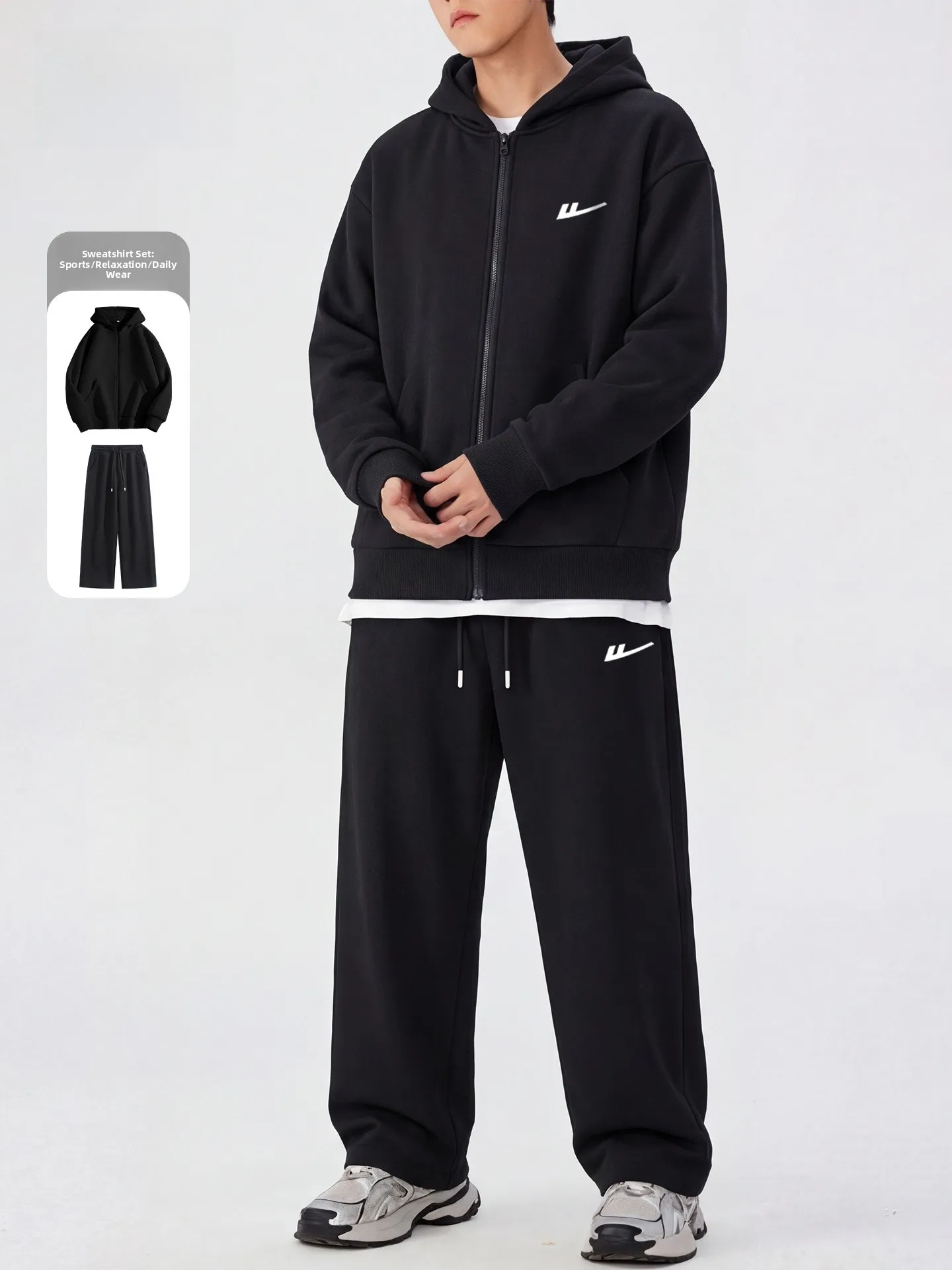 

Casual Fitn Running Suit Men's Spring Autumn Trendy Loose Two-Piece Set Warrior Brand Long Sve Cotton Polyester Blend