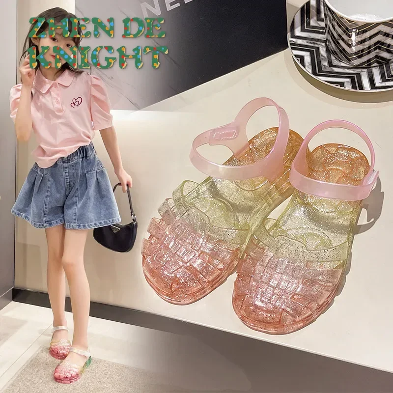 

2025 Summer Crystal Jelly Shoes Glitter Butterfly Children Sandals Summer Baby Shoes Rome Сандалии Для ДевочекGirls Sandals