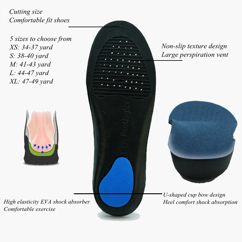 Sports Orthopedic Insole Flat Foot Orthopedic Arch Support Insoles Men and Women Shoe Pad EVA Sports Insert Sneaker Cushion Sole