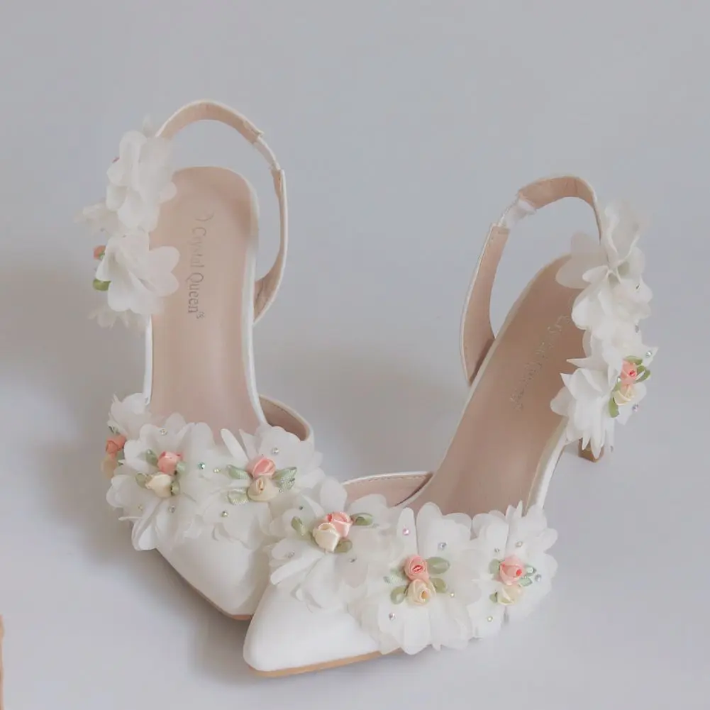 Summer Sexy High Heels Women Sandals Pumps Party Lace Flower PU 9CM Thin Heels Party Prom Shoes Dress Woman Shoes White image 4