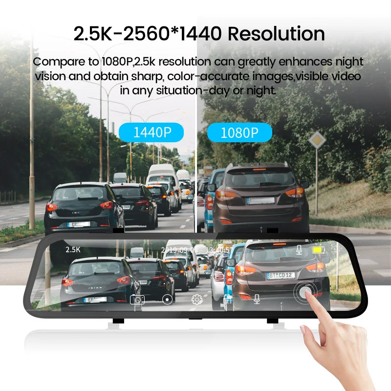 ACCEO Dashcam 12 Inch Touch Screen Car Room Mirror Video Recorder Dash Cam For Cars DVR With Sony RearView Camera Car Black Box