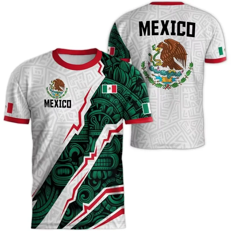 2026 Mexican Flag 3D Eagle Print Quick Dry Breathable Mens Sport T Shirt for Outdoor Football and Parent Child