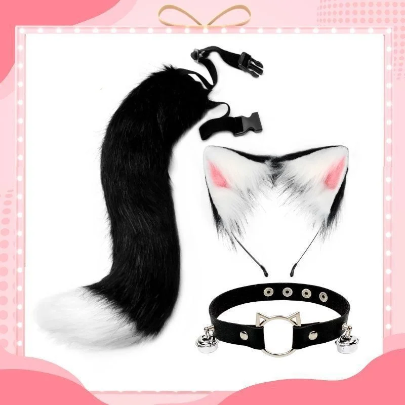 

3pcs/set Japanese Cat Mask Halloween Costume Accessories Plush Cat Ear Cat Tail Collar Women Girls Cosplay Party Dress Up Props