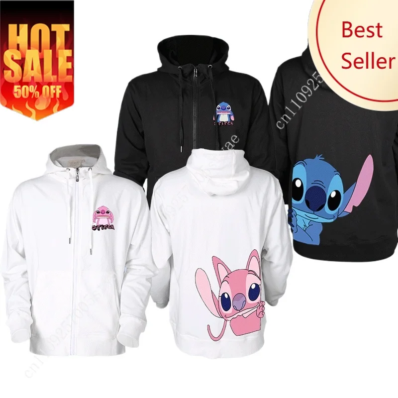 

Cartoon style Disney fashion hooded sweatshirt jacket, Stitch hooded cardigan jacket, couple's zipper hooded sweatshirt