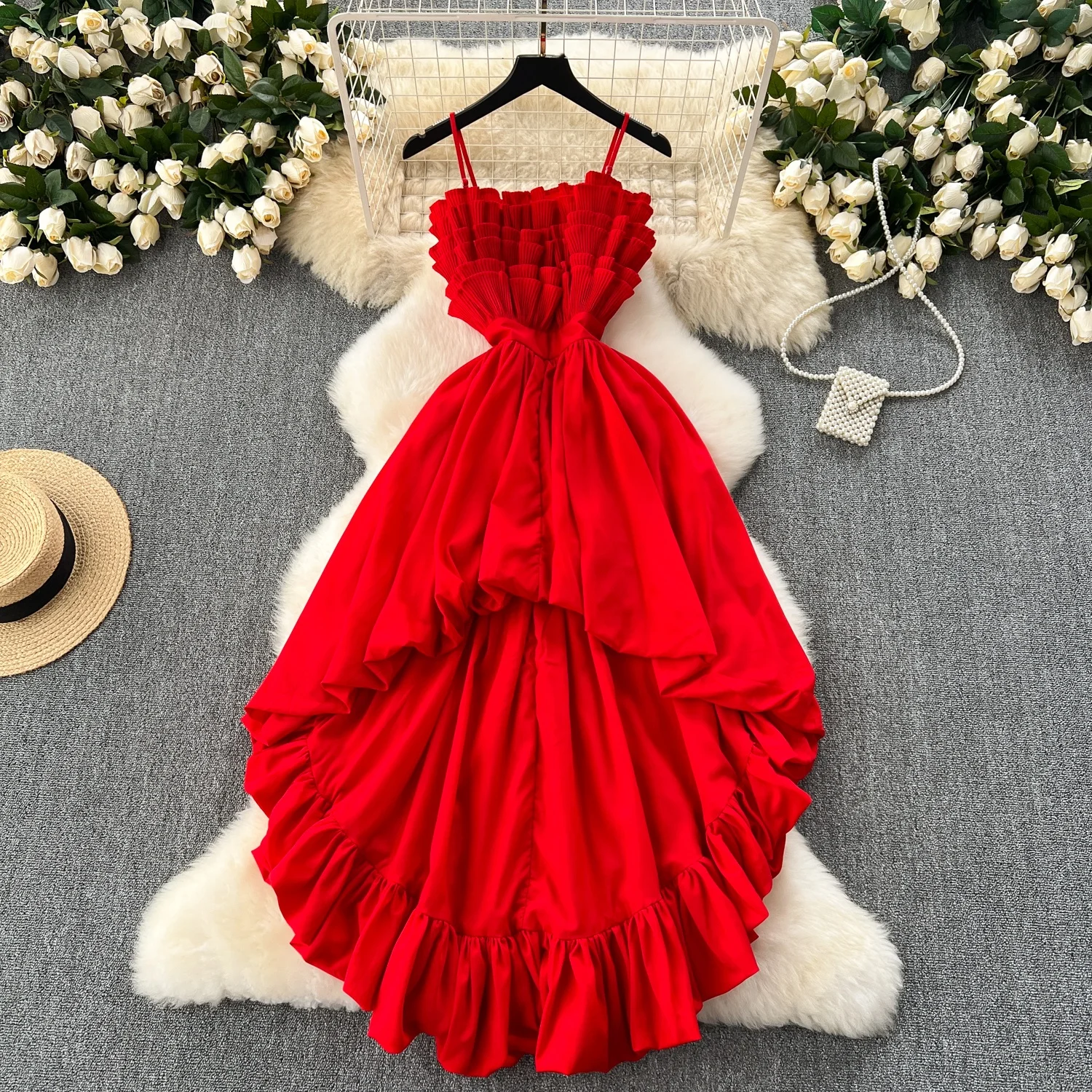 

Clothland Women Elegant Asymetrical Dress Ruffle Sleeveless Backless One Piece Female Retro Midi Dresses Vestido QD543