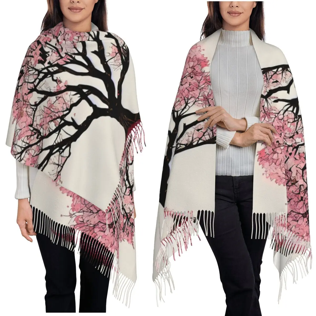 

Sakura Heaven Scarf Tassel Scarves for Women Soft Warm Shawls and Wraps Large Fall Winter Shawl Wrap