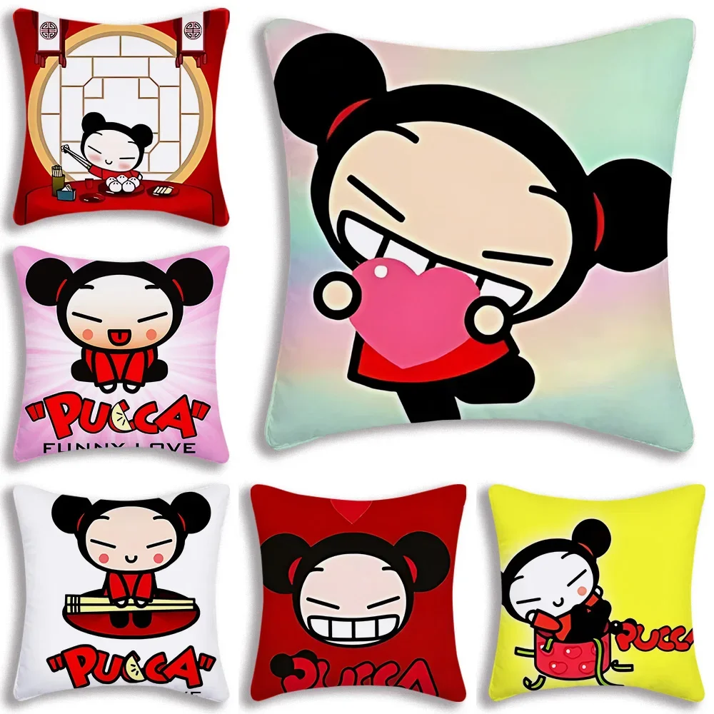 Kawaii Pucca Anime Manga Pillow Covers Cartoon Sofa Decorative Home Double-sided Printing Short Plush Cute Cushion Cover