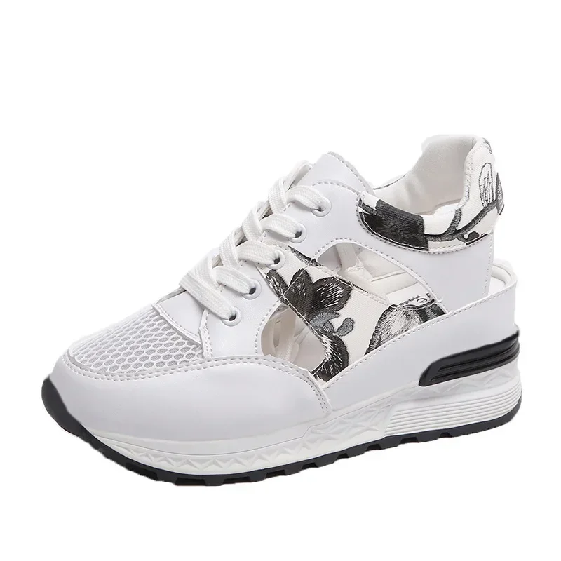 New summer women Casual sports  Breathable Mesh walking Sandals shoes women Outdoor Lace Up Wedges heels shoes Sandals for women