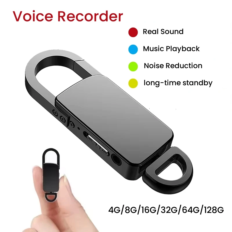 128GB Mini Keychain Voice Recorder Sound Activated Audio Recorder with Noise Reduction MP3 Player Portable Dictaphone 4GB-128GB