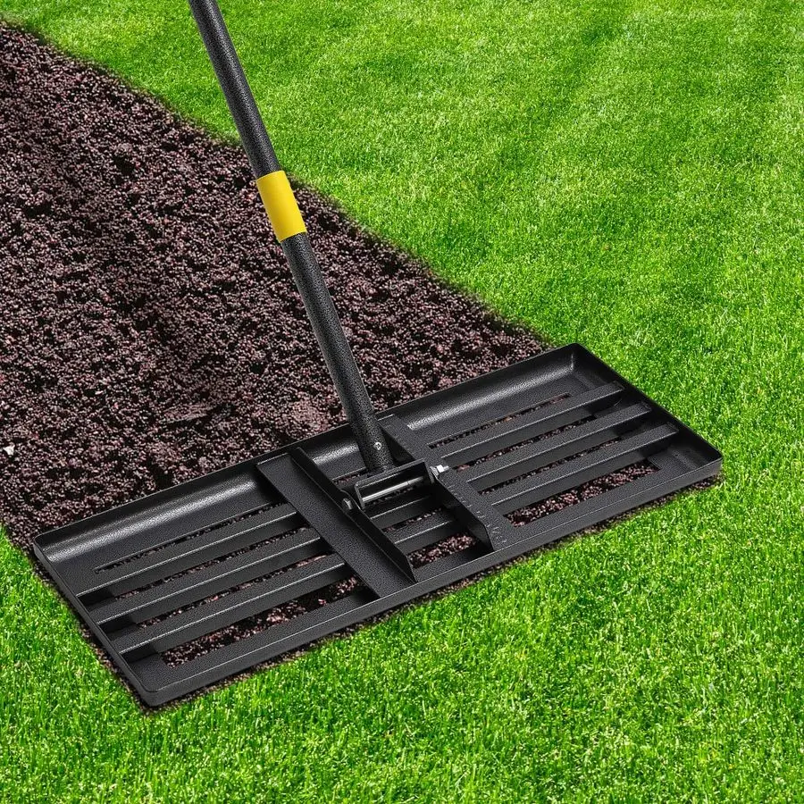 

Выравнивающие грабли, 6-футовый выравниватель грунтовых газонов с большой грабиной шириной 30 x 10, для гладкой гардеробной, почвы, грязи, песка, высокоэффективный двор Лев