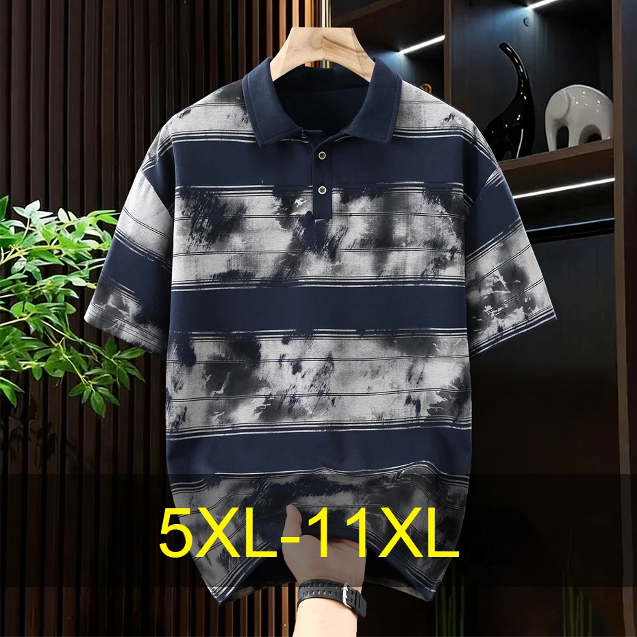 Tie-dye Polo Shirt Men Summer Short Sleeve Polo Shirt 10XL Plus Size Stripes Polo Shirts Male Big Size 10XL