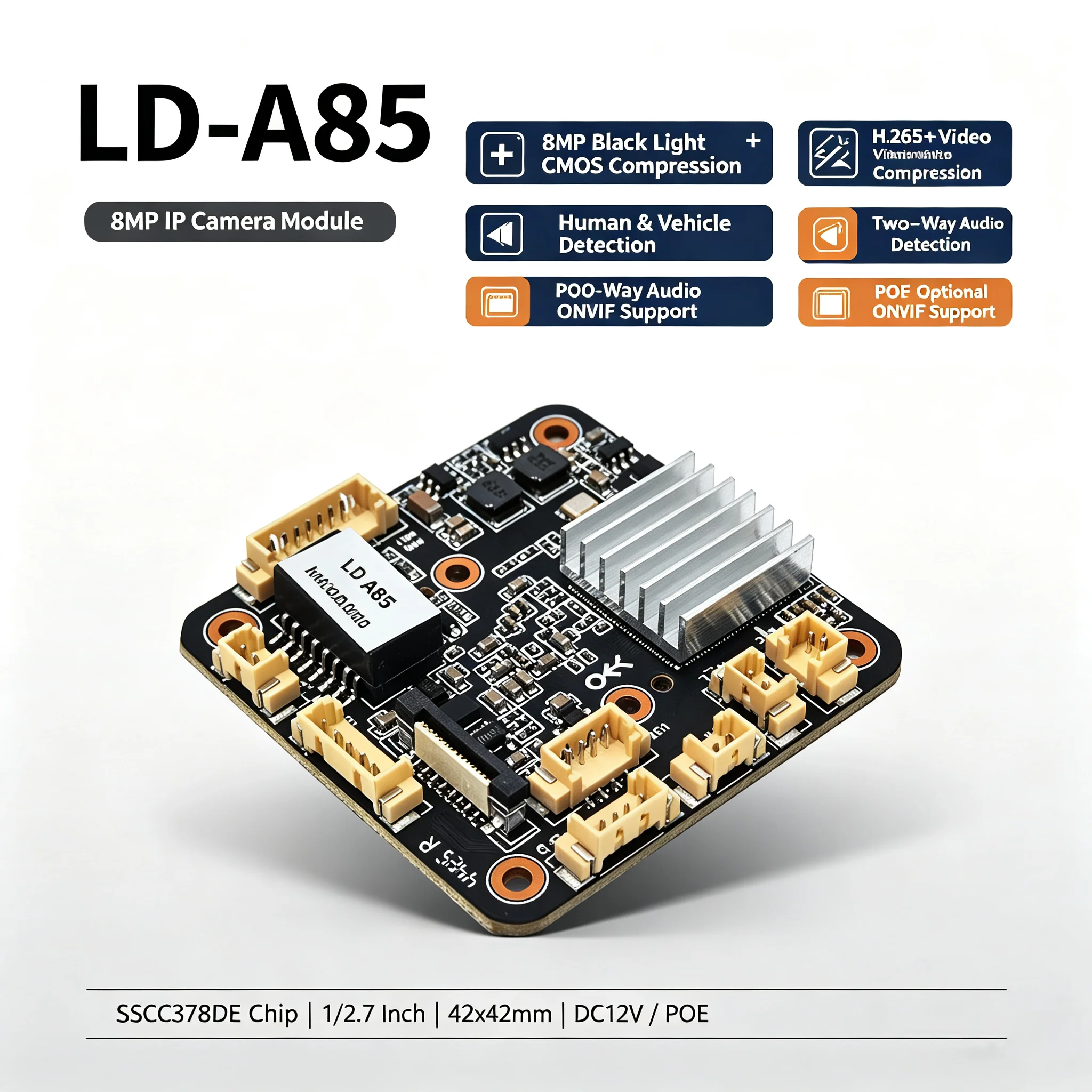 carte-mere-de-camera-ip-ld-a85-8mp-ssc378de-1-27“-blacklight-cmos-h265-avec-fonction-de-conversation-bidirectionnelle-detection-de-mouvement-humain-module-cctv-poe-en-option