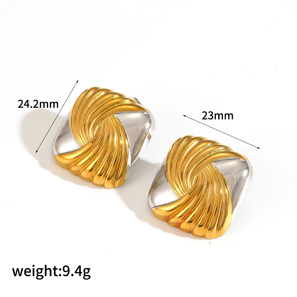 Wasserdichtes Set aus quadratischen, geometrischen Ohrsteckern aus Titanstahl in Gold- und Silberfarben, Damen, neues, klassisches Charm-Design, Schmuck – Detail 11