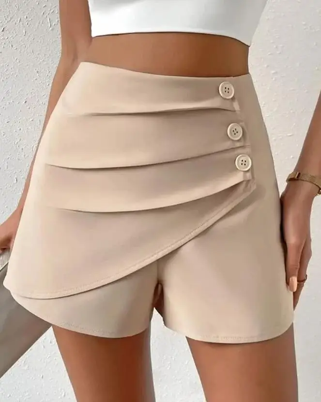 Shorts Women 2023 Summer Fashion New Plain High Waist Side Button Ruched Female Slim Shorts All-Match Street wear Y2K