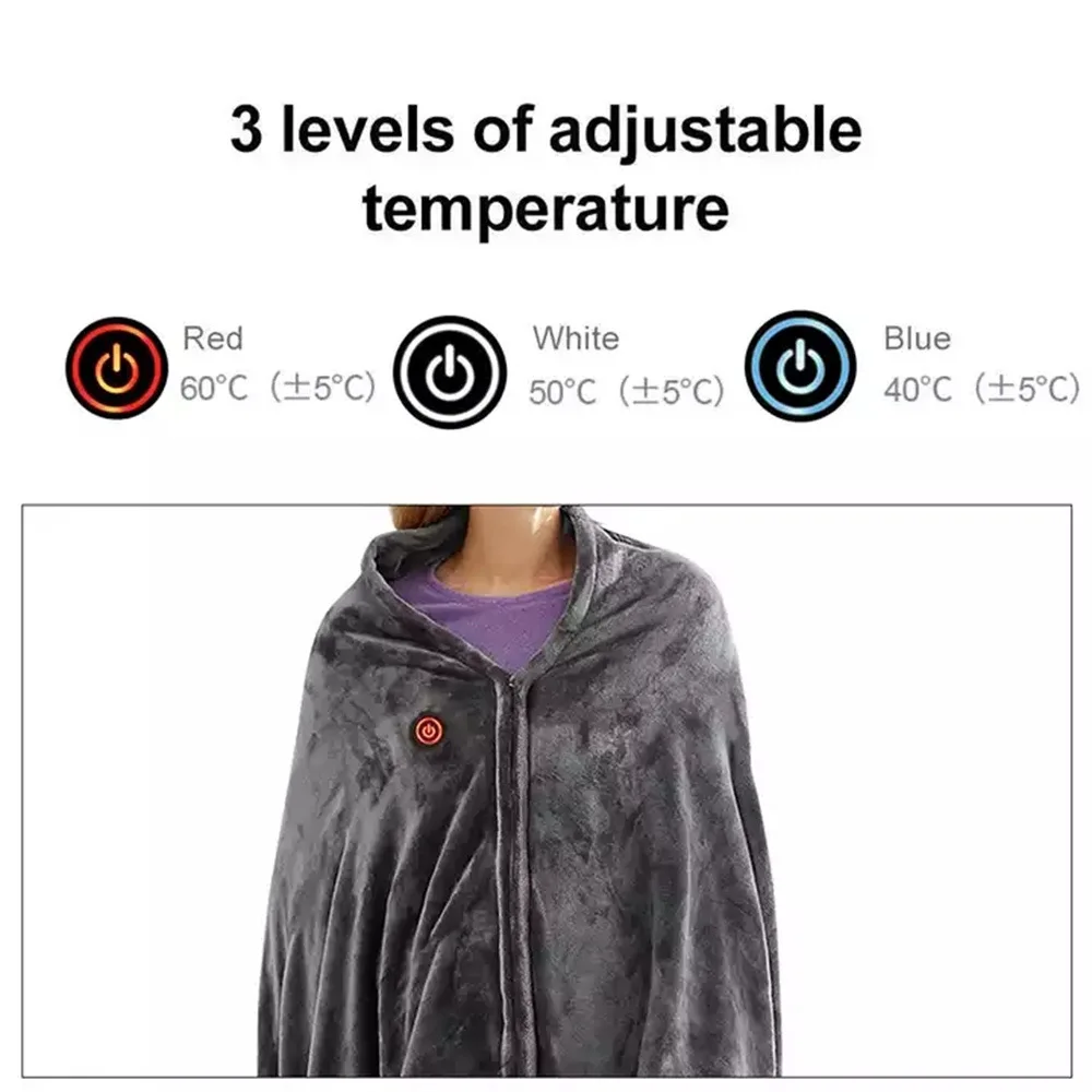 USB Electric Heating Blanket Warm Shawl Coral Fleece Plush 3-gear Winter Body Warmer 150x80cm Keep Warm Pad Electric Heater