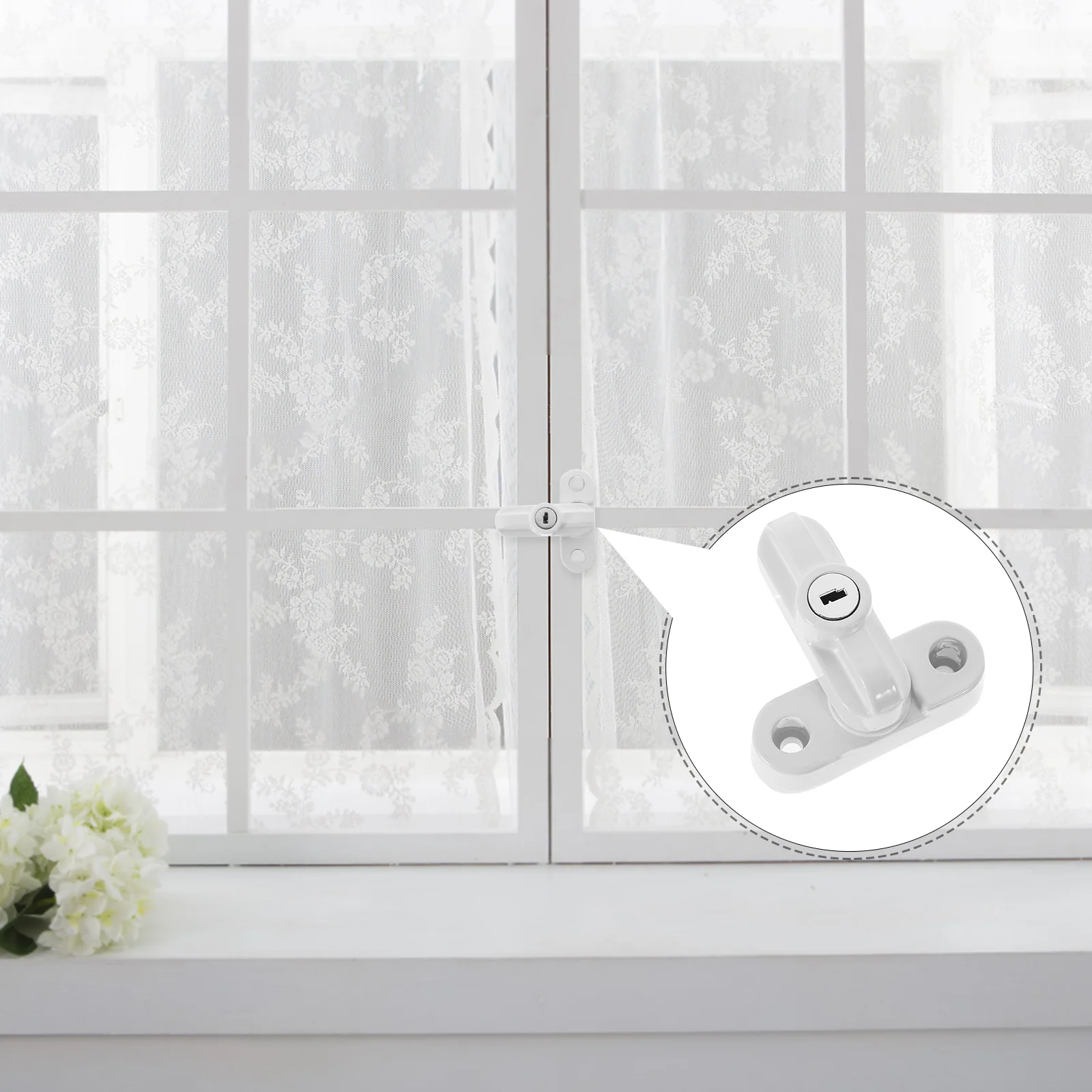 

1Set T-Shaped Window Lock Reliable Durable Fixing Screws Buttons Home Security Enhancement Window Lock Sash Blocker