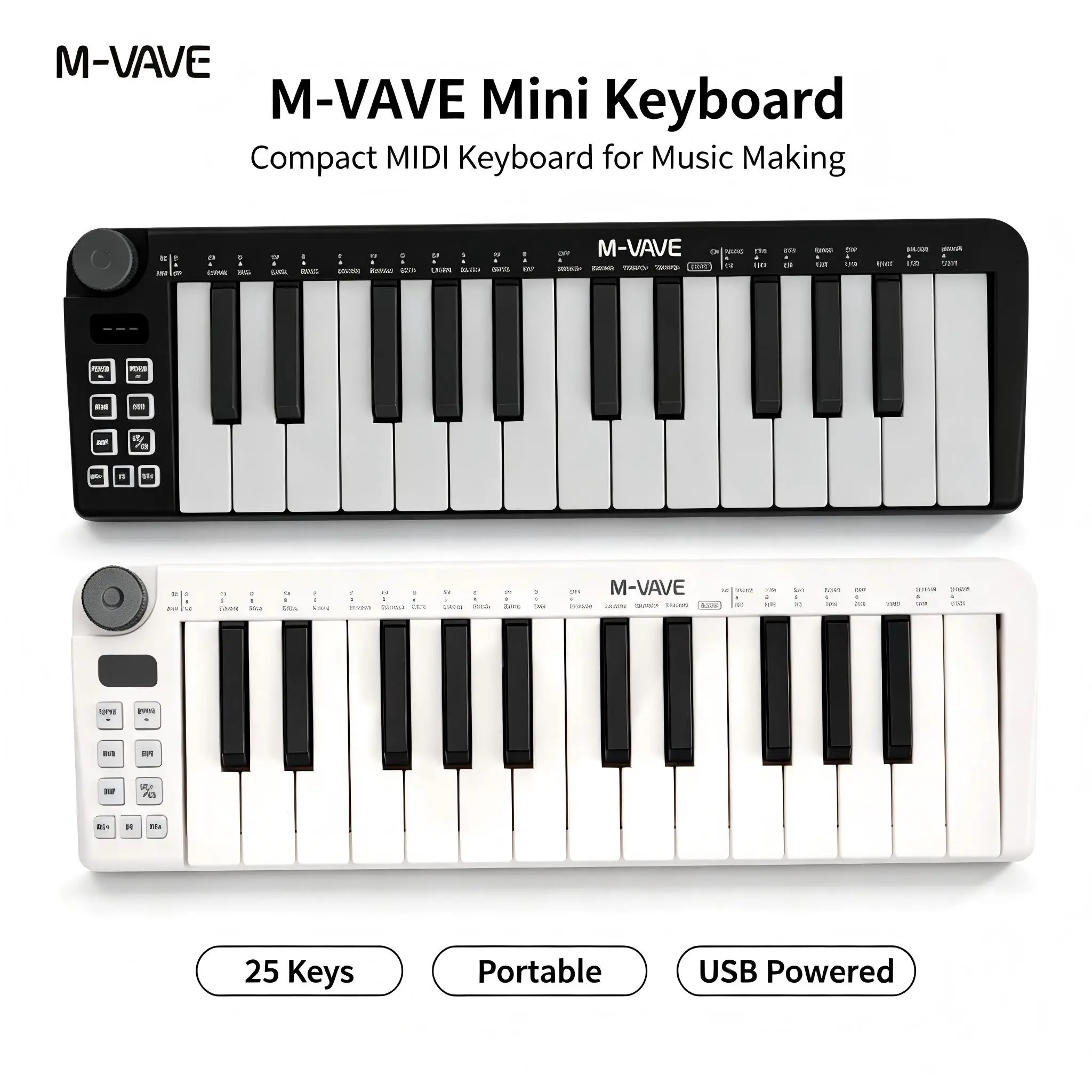 M-VAVE SMK25-MINI 25 Key Bluetooth MIDI Keyboard, Ultra-Portable Rechargeable MIDI Controller for Music Production