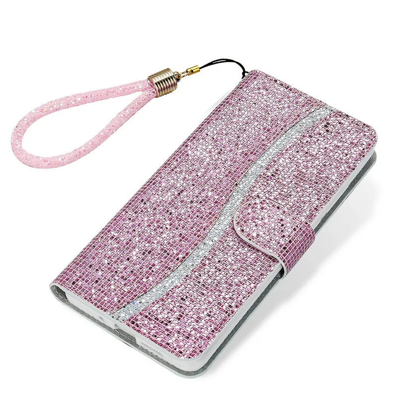 Glitter Leather Wallet Case For Redmi Note 10s 10 9 8 Pro 10 8T 9T 7A 8A 6A Lanyard Flip Bling Cards Holder Stand Book Cover