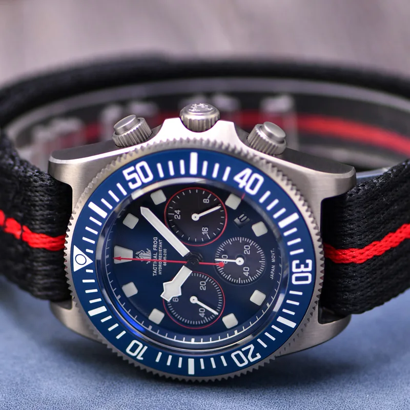 Tactical Frog FXD2 Men's Titanium Diving Watch 20ATM BGW9 Super Luminous Chronograph VS75B Solar-powered Quartz Movement Watch