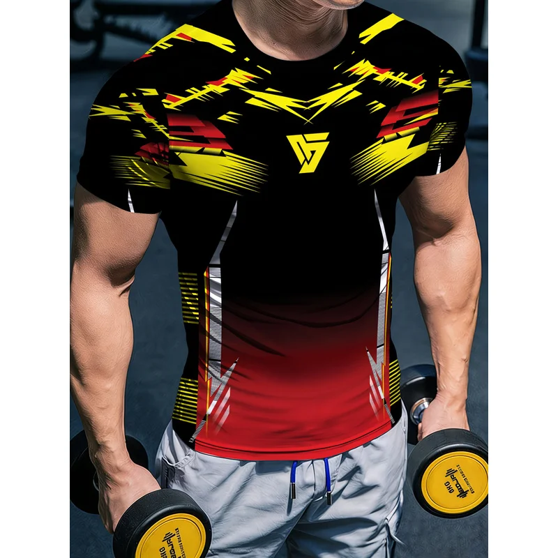 Fengchi Power Men's Slim-Fit Training Base Layer Printed T-Shirt Breathable Quick-Drying Crew Neck Short Sleeve Fitness Casual S