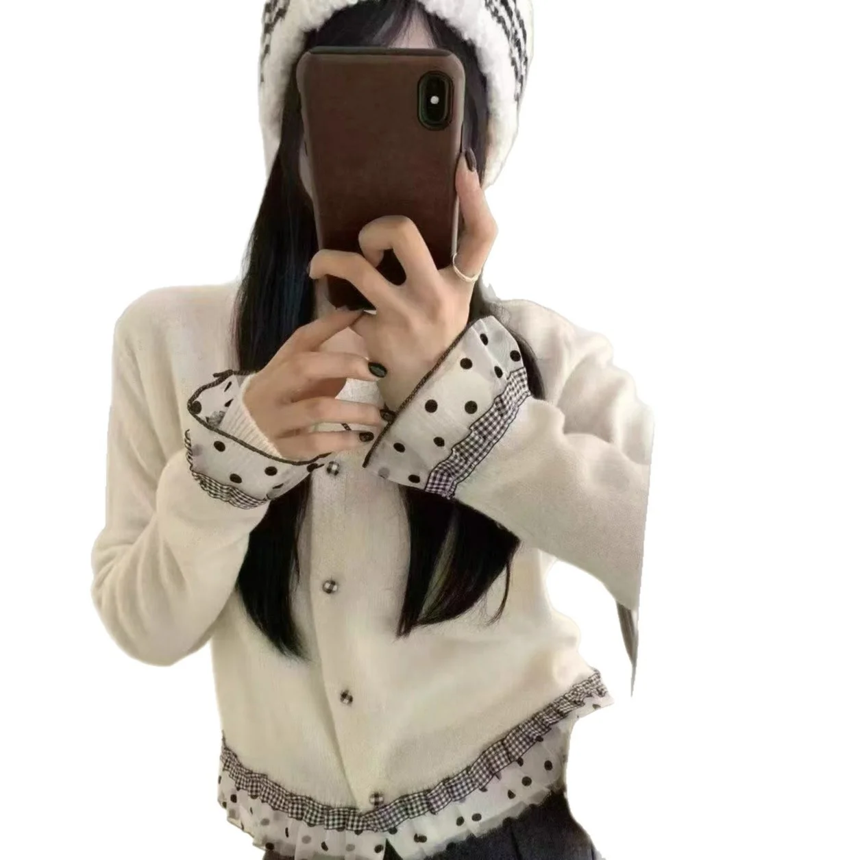 เสื้อสเวตเตอร์ถักไหมพรมสไตล์เกาหลี แต่งผ้าลูกไม้สีสันสดใส ทรงหลวม สบายๆ สำหรับผู้หญิง แฟชั่นลำลอง ฤดูใบไม้ร่วง ฤดูหนาว