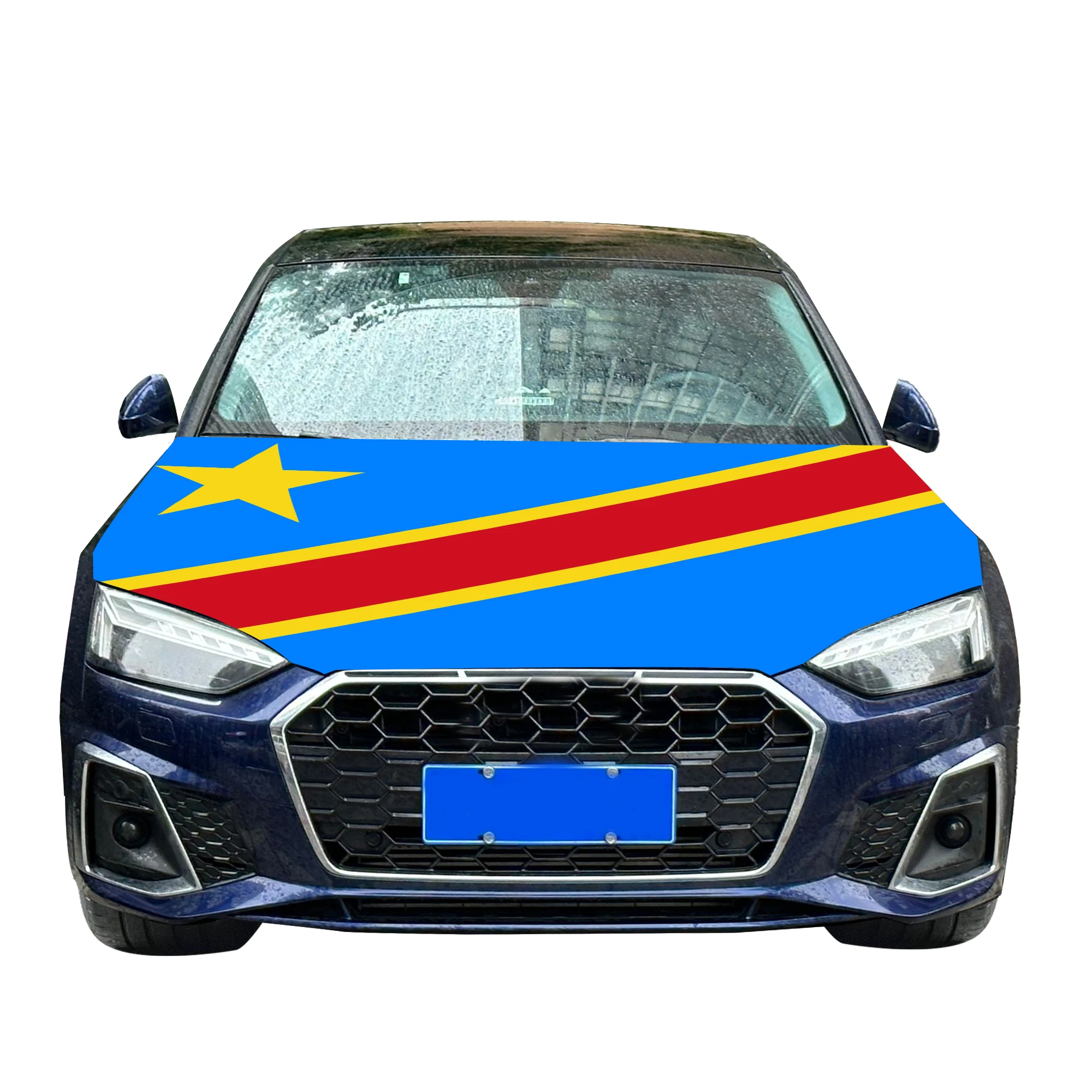 The Democratic Republic of the Congo Car Hood Cover Flag  Universal Size Elastic Polyester 120x150cm for Car Decor