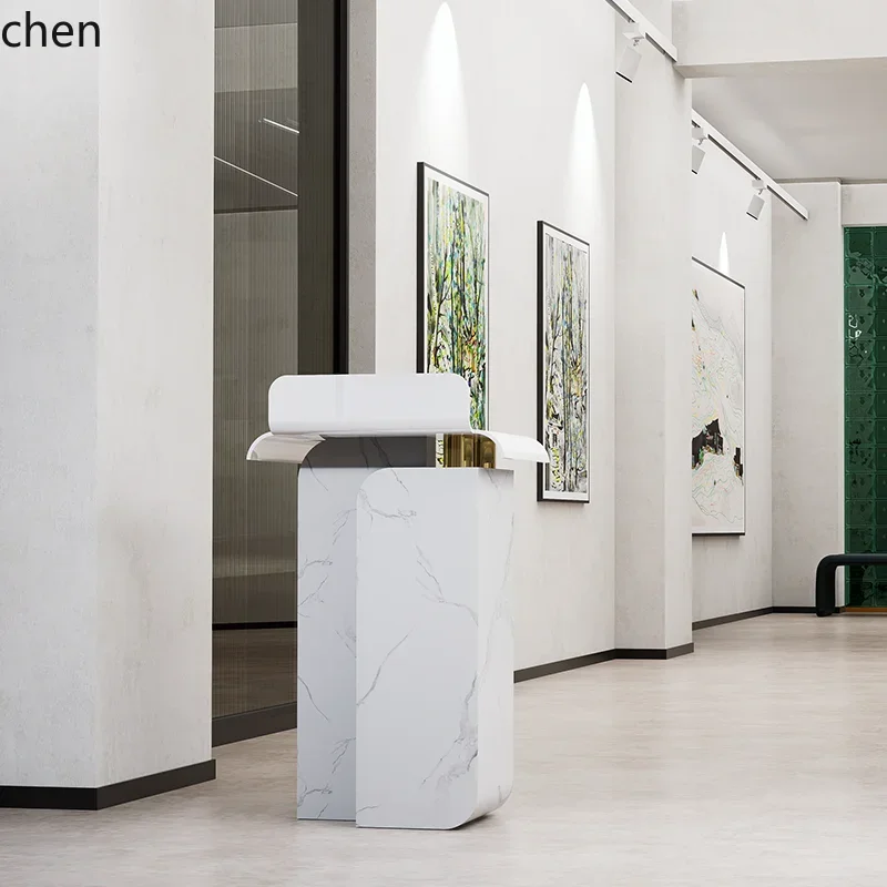 

D16- Reception Desk Simple Modern Restaurant Reception Front Desk Welcome Stainless Steel Cashier Counter