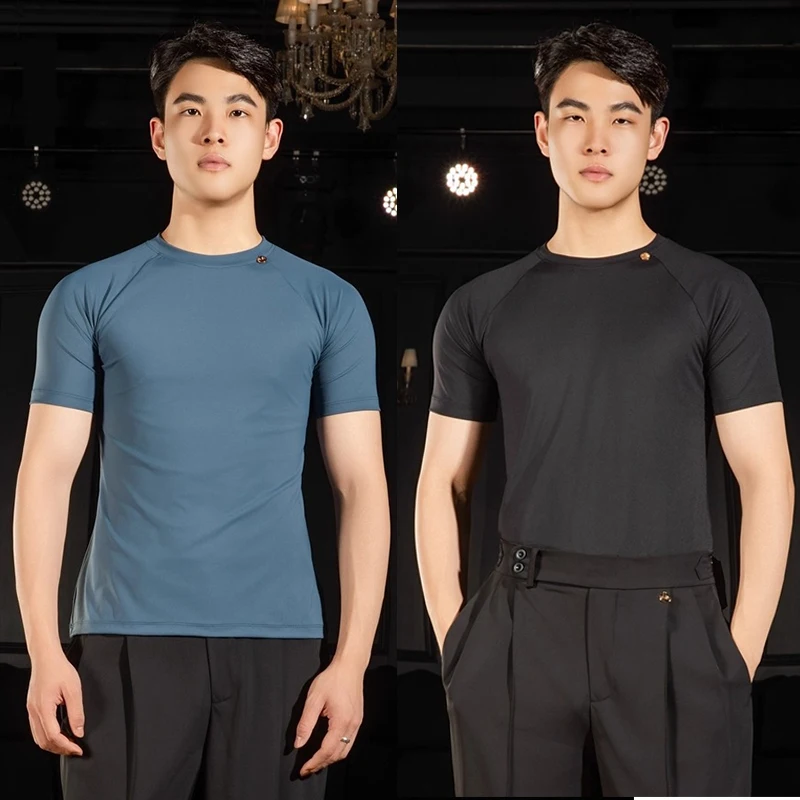 

Взрослые мужские спортивные топы с круглым вырезом и короткими рукавами, одежда для латинских танцев, футболка, мужская тренировочная одежда для бальных танцев BL17173