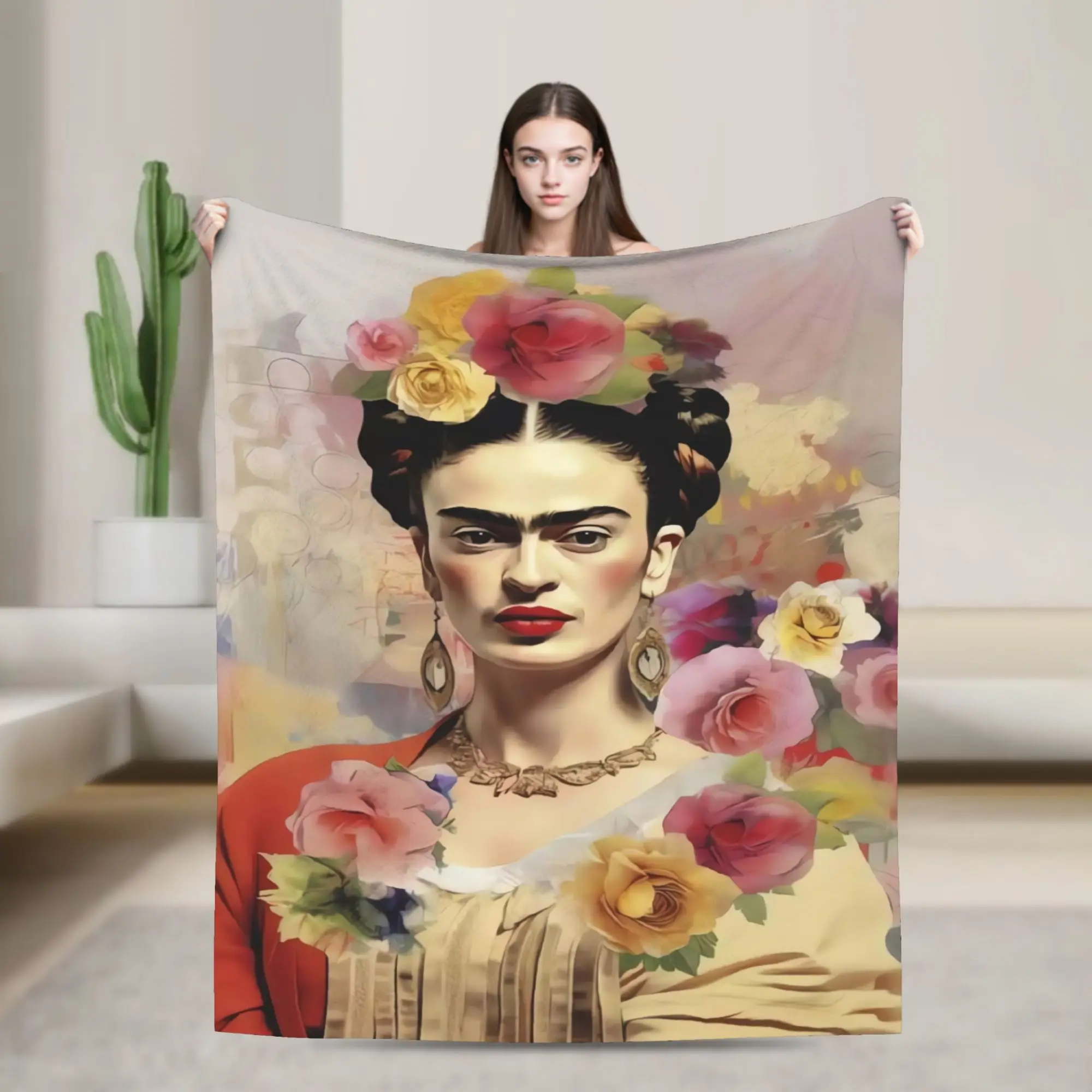 F-Frida K-Kahlo Flower Print Blanket Quality Warm  Throw Blanket Winter Picnic Home Decor Street Trend Bedspread