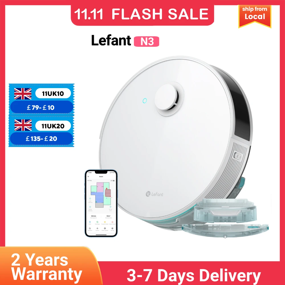 Lefant N3 Robot Vacuum Cleaner with Mapping, D-ToF Laser Sensor, 4000pa, 200min, Virtual Barriers, Cleaning of Selected Area