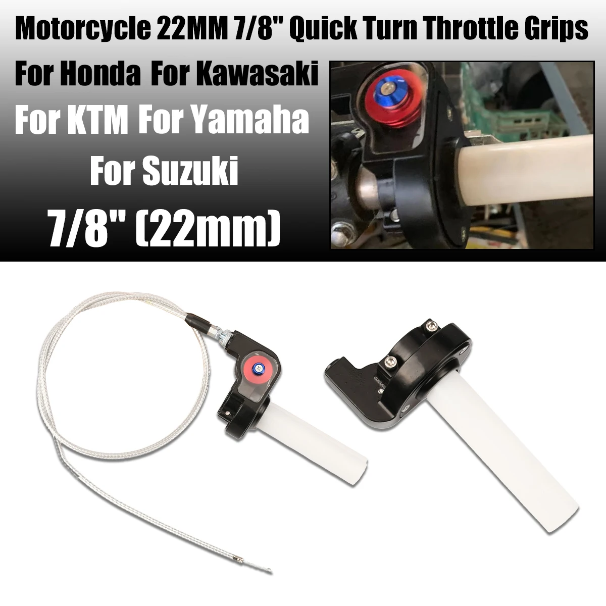 Motorcycle Visual 1/4 Quick Turn Throttle Grips Settle & Twist Gas Throttle Handle + 1100MM Throttle Cable Dirt Pit Bike Motocro