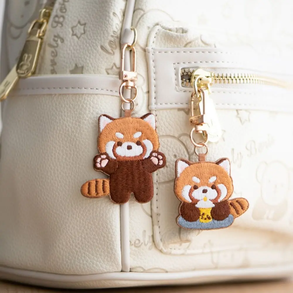 Kawaii Cartoon Red Panda Keyrchain Soft Creative Kawaii Animal Pendant Sleep Lollipop Red Panda Embroidery Pendant Zoo Gift