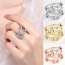 Rotating Stacking Round Beads Anxiety Fidget Rings For Women Twisted Metal Copper Wedding Anti Stress Ring Jewelry Bague Femme