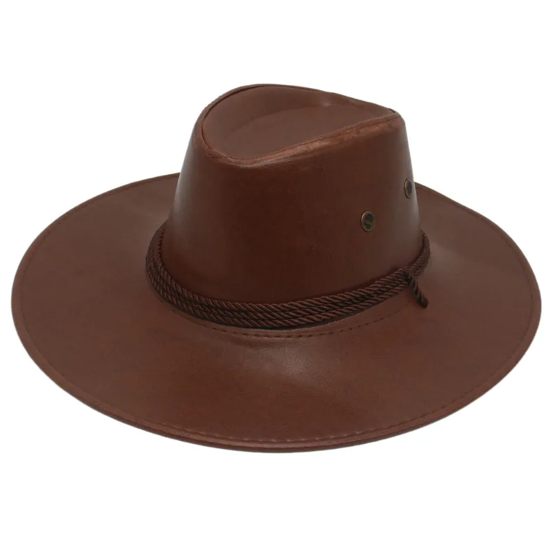 

Western Cowboy Hat Ethnic Style Outdoor Horse Racing Knight's Cap Imitation Leather Glossy Wide Brim Top Hat Shaping Hat