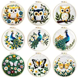 CHENISTORY Wool Felting Painting Kit Owl, Peacock, Butterfly Embroidery Diy Felt Crafts Package Felt Needle Handwork Home Decor
