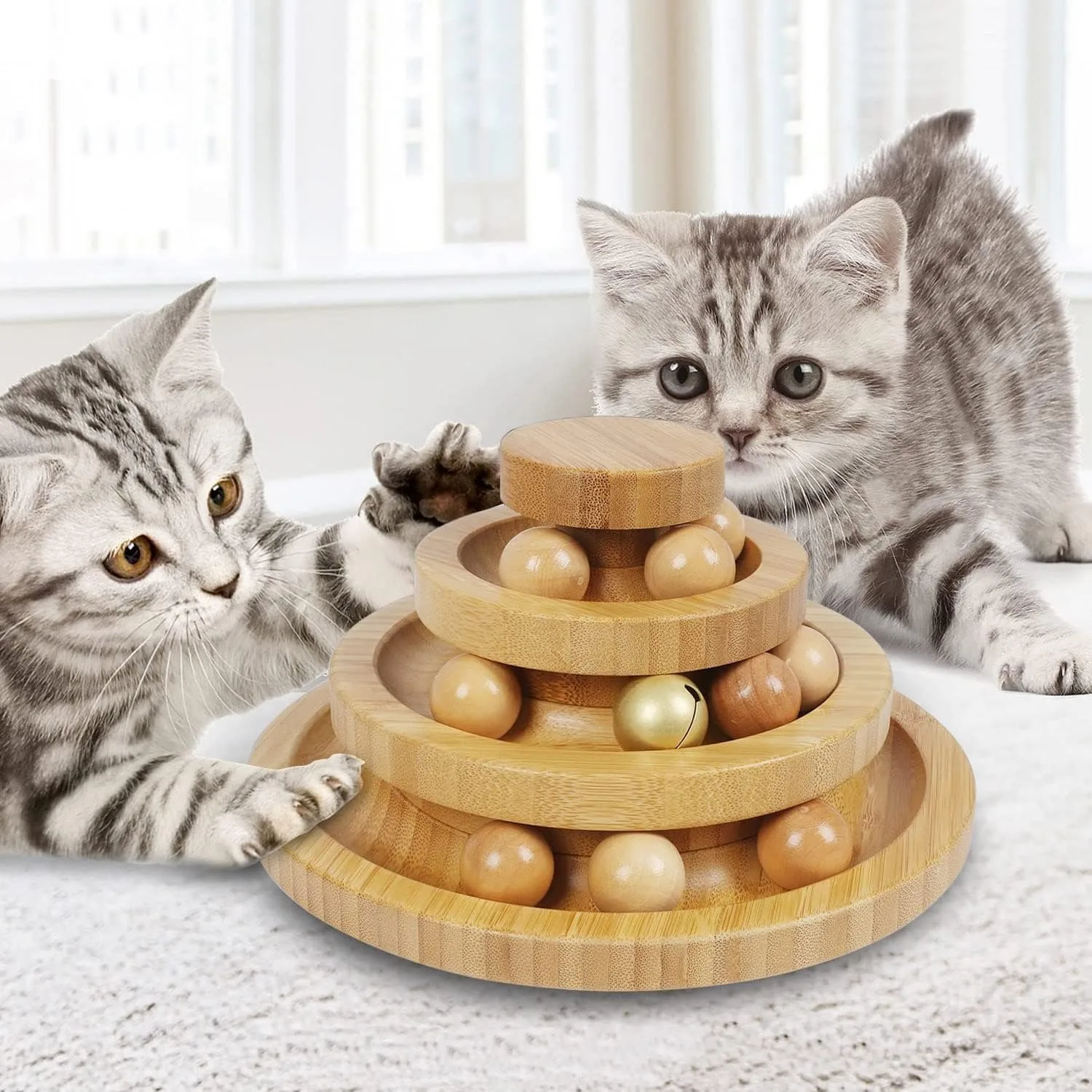 Cat Ball Track Toy 3Level Tower with 9 Balls Interactive Roller Toy for Kittens Fun Toy for Mental Physical Exercise Medium Size