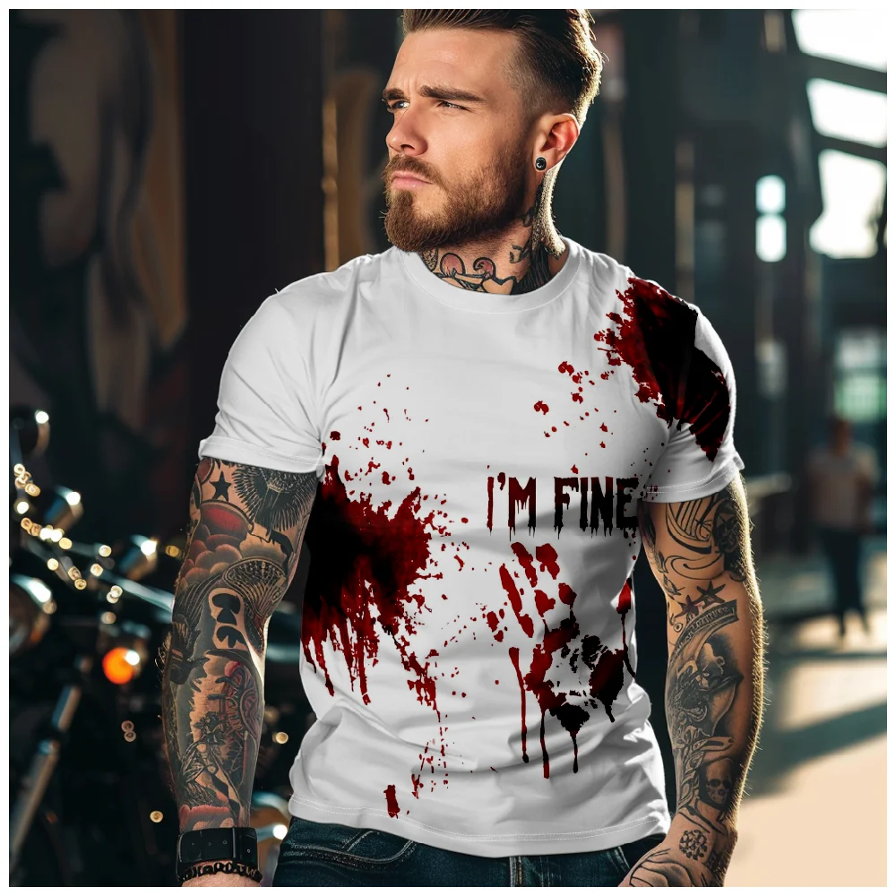 I Am Fine Blood Funny Tshirt Men Summer Casual Male T Shirt Hipster Cool Hip-hop Tee Shirt Homme Streetwear Halloween Costumes