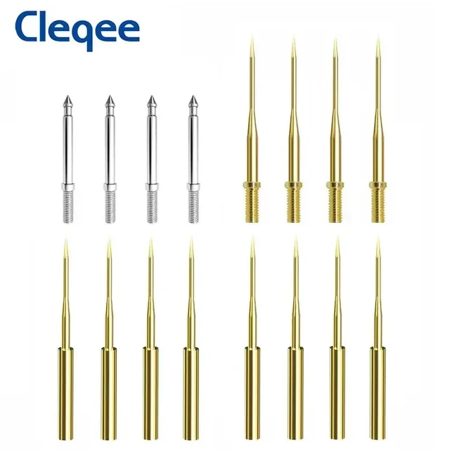 Cleqee P8003.1 1mm/2mm Wymienne igły Pin z gwintem lub bez gwintu Zestaw sond testowych 1mm Pozłacane ostre igły i igły o grubości 2mm