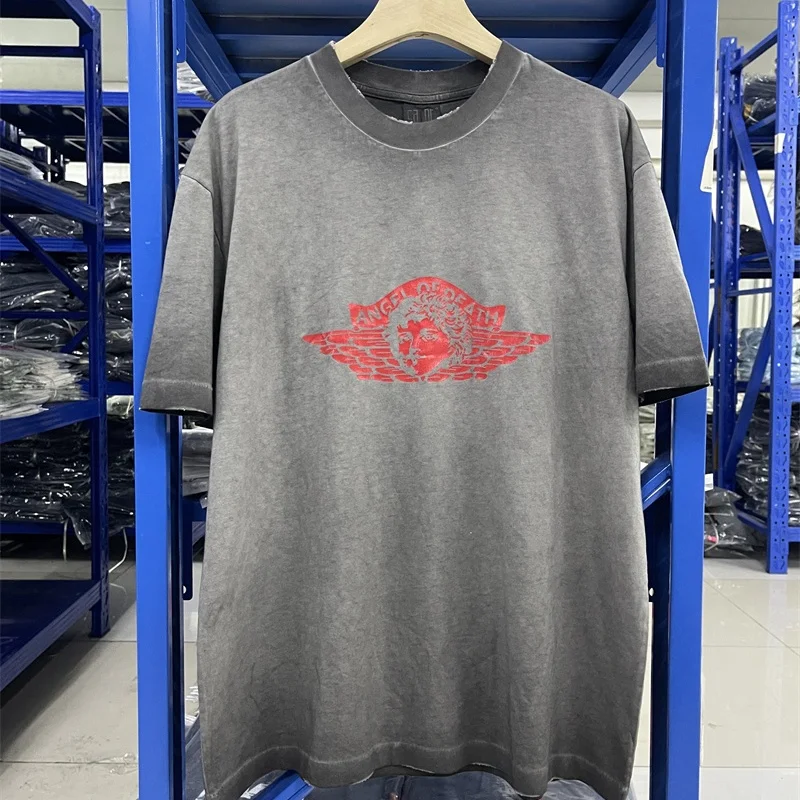 

25ss Retro Washed Grey Oversized Casual T-Shirt Street Saint T Shirt For Men Women Crack Print Pure Cotton Tees Best Quality