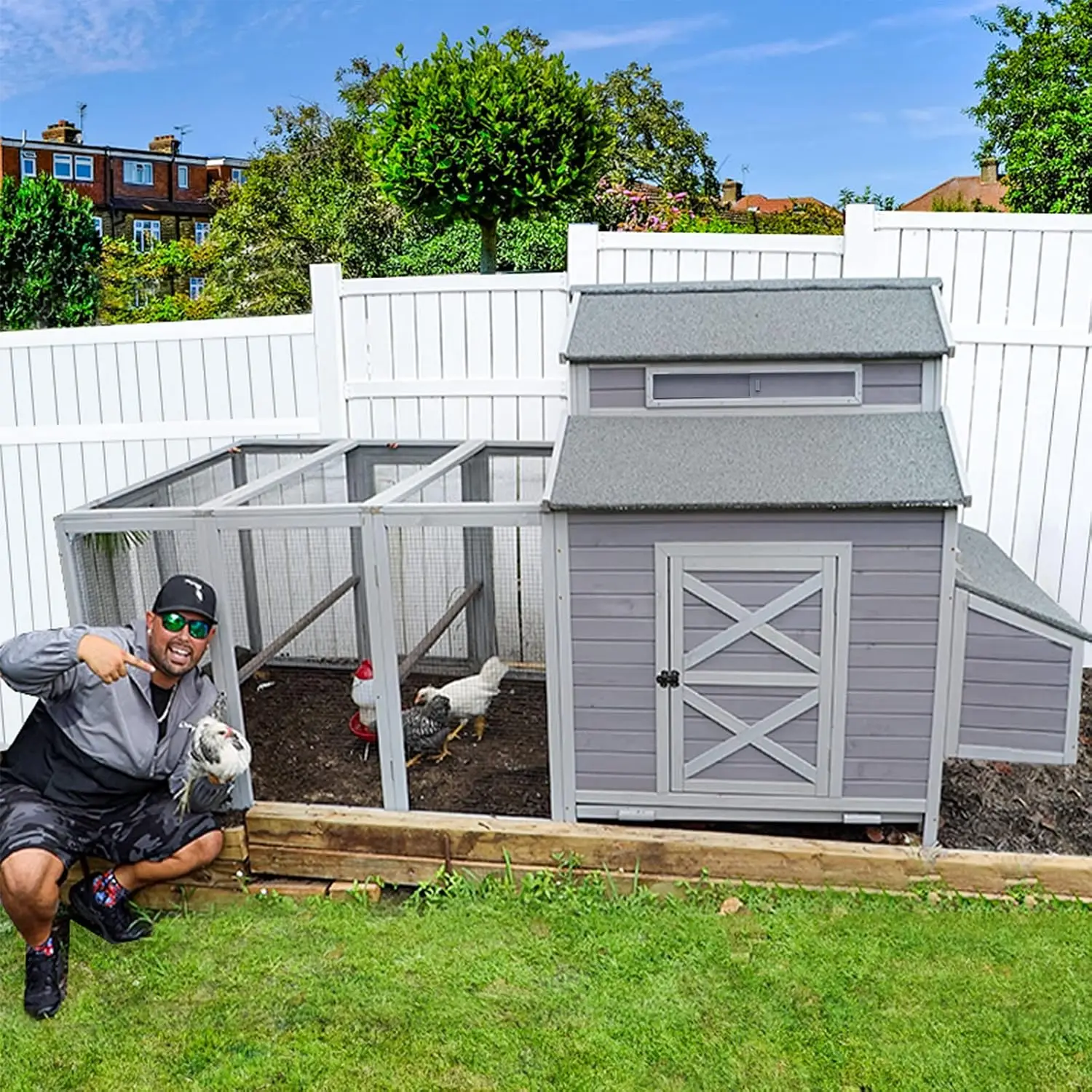 Aivituvin 115in Chicken Coop Outdoor Large Hen House, Wooden Poultry Cage with Nesting Box, Run -4 Access Areas