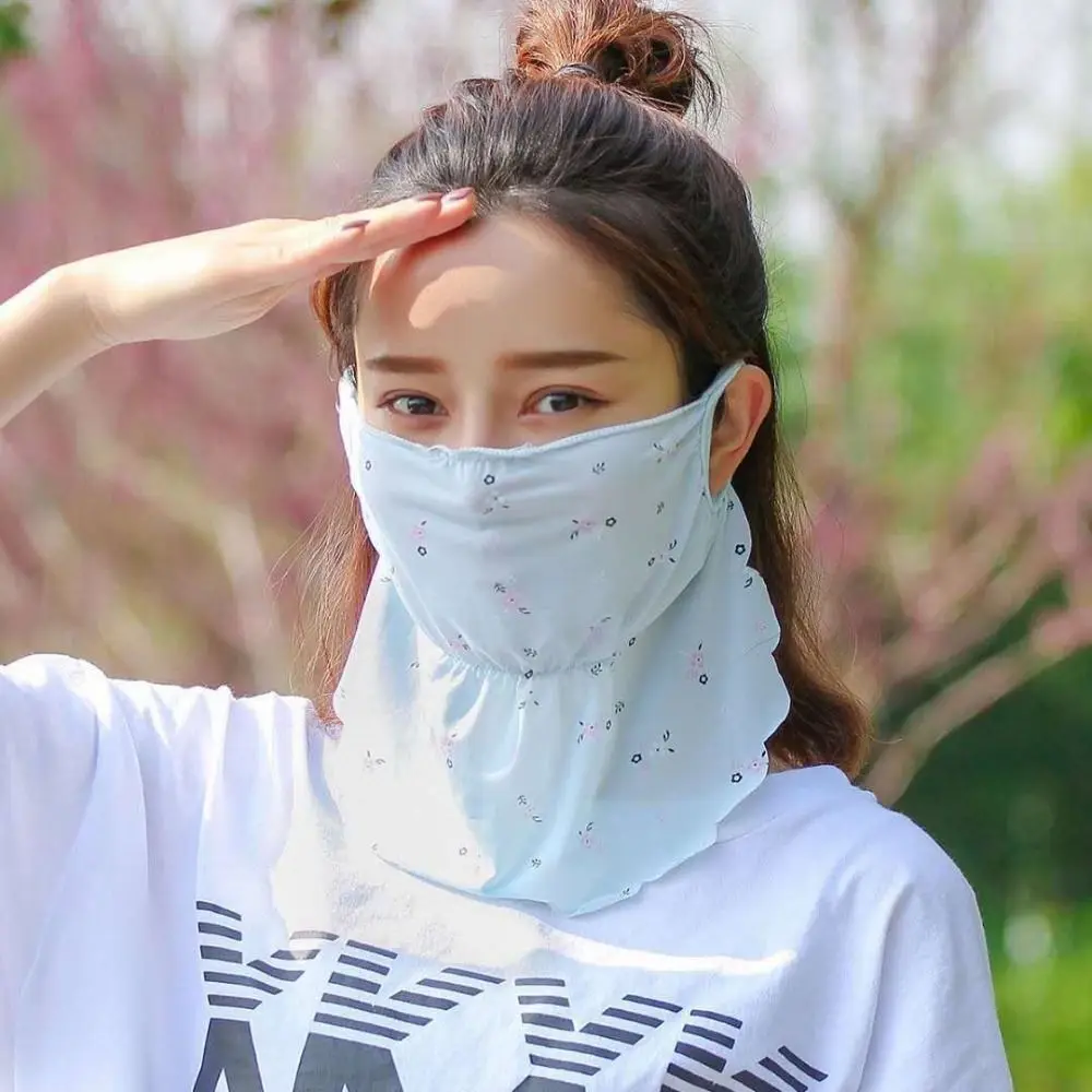 

Breathable UV Protection Ice Silk Mask Flower Pattern Face Scarves Face Cover Sunscreen Veil Face Mask Face Gini Mask Hiking