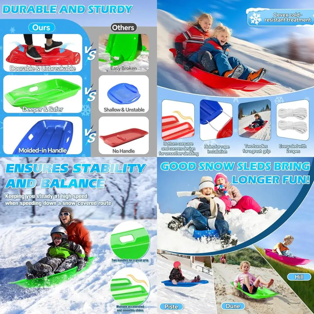 

35 сверхмощных сани для скоростного спуска для 1-2 гонщиков с ручками и веревками — идеальный зимний подарок на открытом воздухе для детей и взрослых